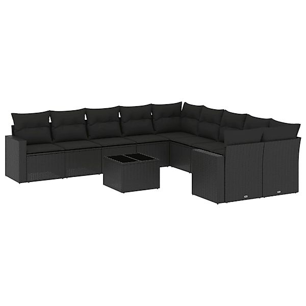 vidaXL 11-Tlg Garten-Sofagarnitur mit Kissen Schwarz Poly Rattan 3219505 günstig online kaufen