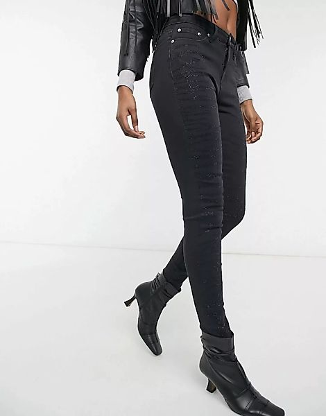 Blue Revival - Verzierte Zebra-Skinny Jeans in Schwarz günstig online kaufen