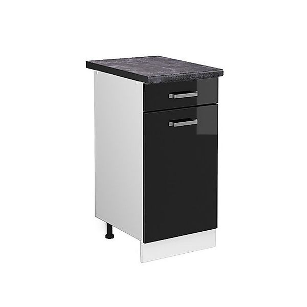 Vicco Küchenunterschrank R-Line Schwarz Hochglanz/Weiß 40 cm AP Anthrazit günstig online kaufen