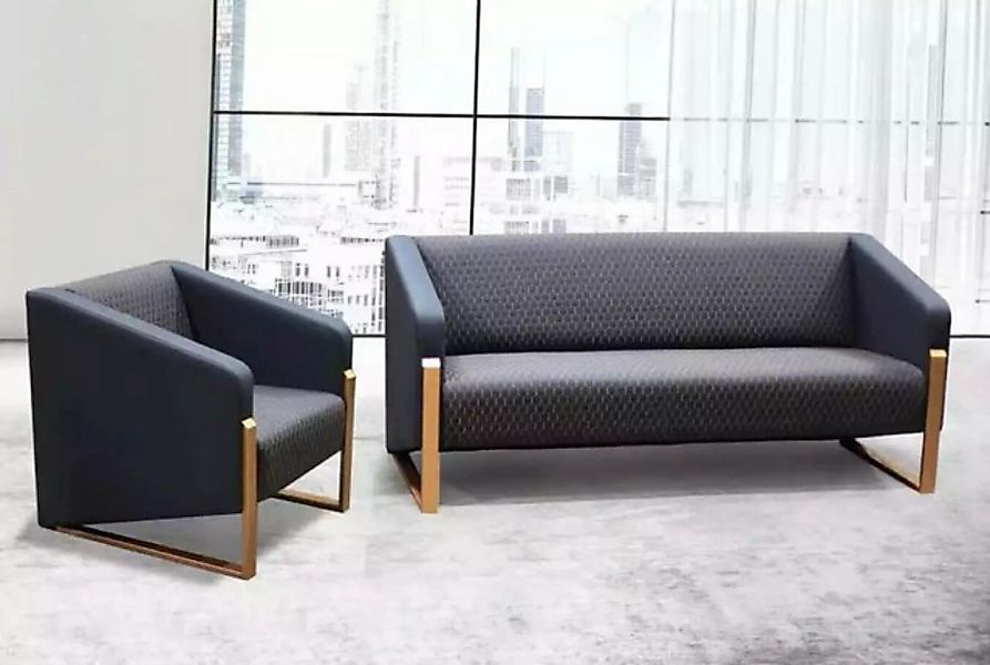 JVmoebel Sofa Schwarze Komplette Sofagarnitur Büromöbel Textil Sitzer Dreis günstig online kaufen