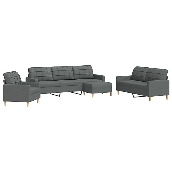 vidaXL 4-Tlg Sofagarnitur mit Fußhocker Dunkelgrau Stoff 2157938 günstig online kaufen