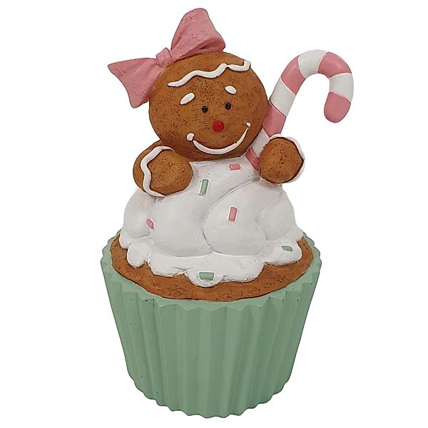 Dekorative Weihnachtsfigur Cupcake mit Lebkuchenmädchen Braun-Bunt günstig online kaufen
