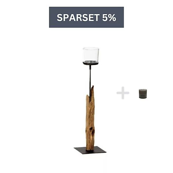 Holz Windlicht Laura Windlicht 45 cm + eine Kerze-Grau günstig online kaufen