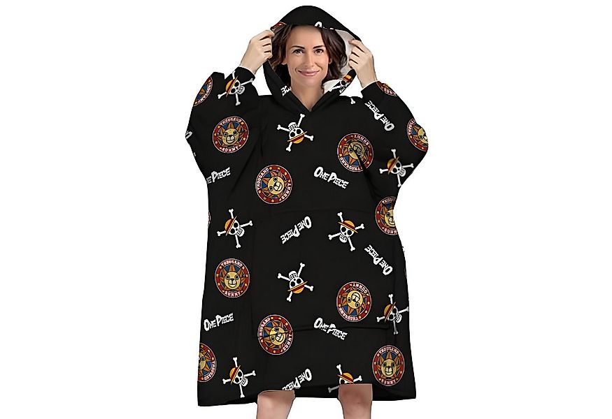 One Piece Sweatponcho One Piece Ruffy Kuschelponcho mit Ärmeln Kapuze XS-L günstig online kaufen