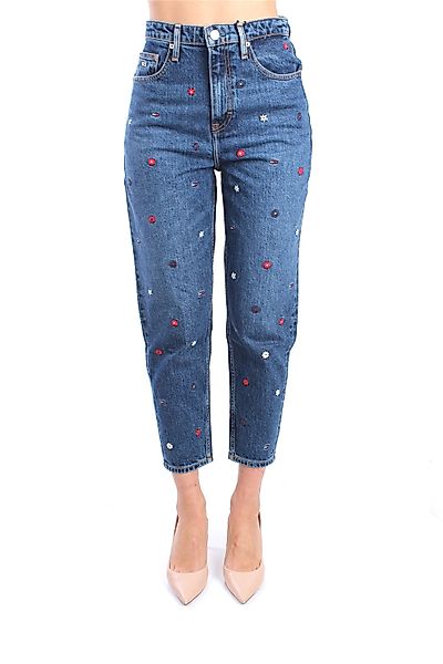 Tommy Jeans – Mom-Jeans in Indigoblau mit All-over-Logo-Marineblau günstig online kaufen