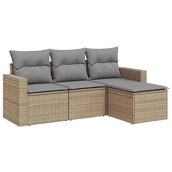 vidaXL 4-Tlg Garten-Sofagarnitur mit Kissen Beige Poly Rattan 3251206 günstig online kaufen