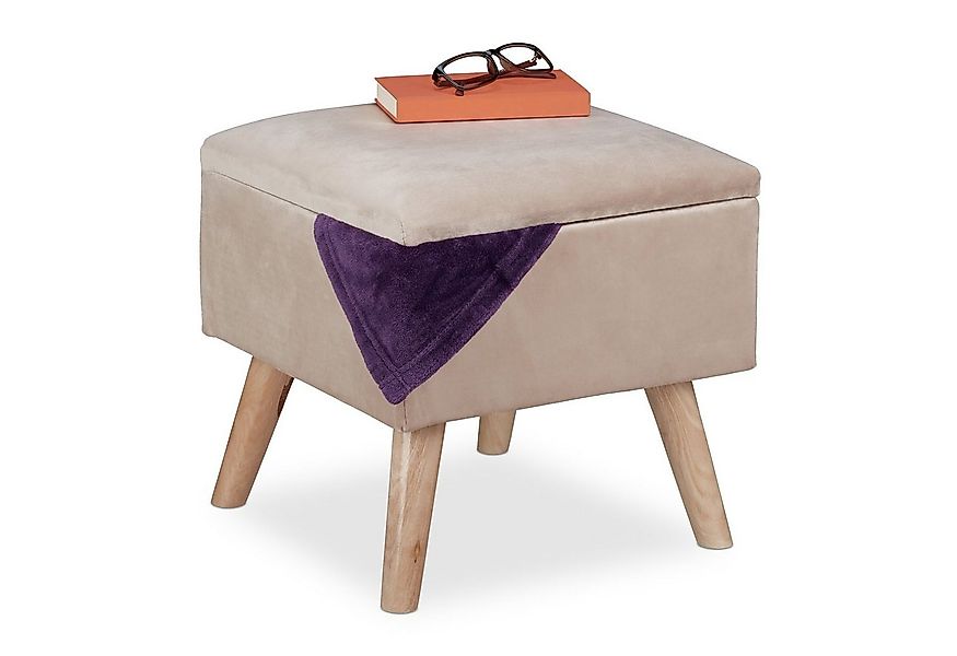 relaxdays Polsterhocker Samthocker mit Stauraum, Creme günstig online kaufen