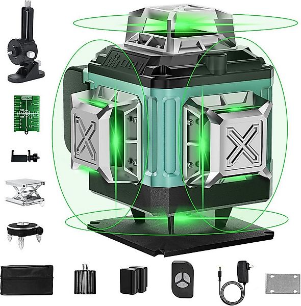 LA CUTE Kreuzlinienlaser Laserwaage 4D 360° Grün 16 Linien 2 Akkus & Fernbe günstig online kaufen