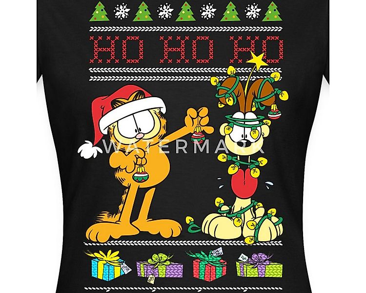 Spreadshirt T-Shirt Garfield Und Odie Hohoho Ugly Christmas Weihnachten Fra günstig online kaufen