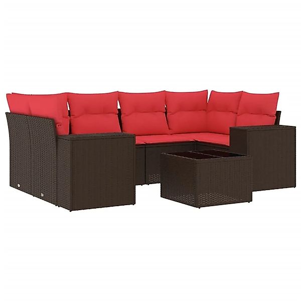 vidaXL 7-Tlg Gartensofa-Set mit Kissen Braun Polyrattan 3222323 günstig online kaufen