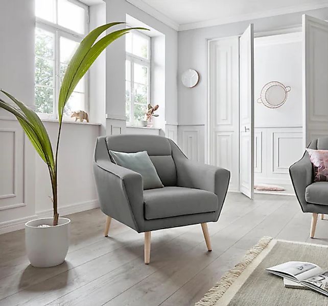 OTTO home Sessel »Bille« mit Naht im Rückenkissen und Eiche-Beinen, Design günstig online kaufen