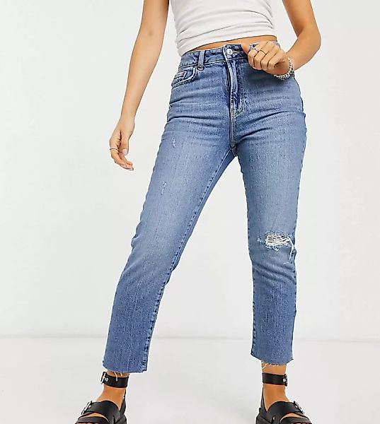 New Look Petite – Jeans mit Zierrissen und geradem Bein in Hellblau günstig online kaufen