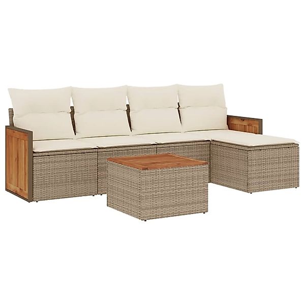 vidaXL 6-Tlg Garten-Sofagarnitur mit Kissen Beige Poly Rattan 3260007 günstig online kaufen