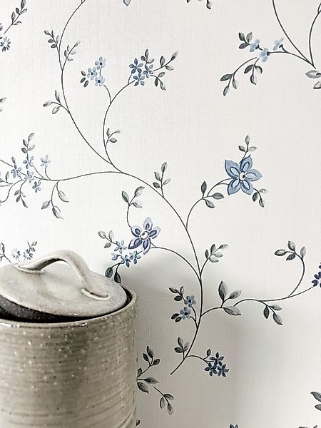 Newroom Vliestapete Florin Blue Tapete Vintage Blumen,Blätter,Blüten, Blau günstig online kaufen