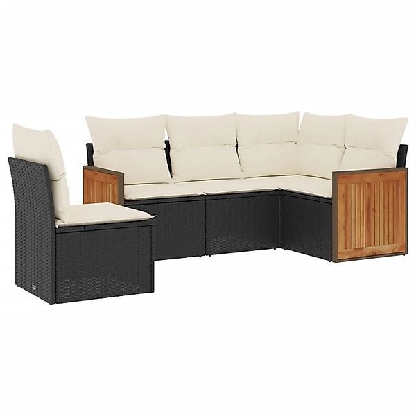 vidaXL 5-Tlg Garten-Sofagarnitur mit Kissen Schwarz Poly Rattan 3260054 günstig online kaufen