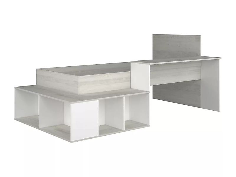 Kombi-Bett mit Stauraum und Schreibtisch - 90 x 200 cm - Grau und Weiß - RI günstig online kaufen