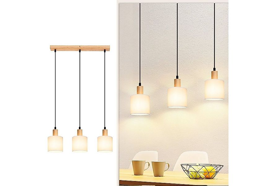 Nettlife Pendelleuchte Holz Esstisch 1/3 Flammig E14 Vintage Weiß Rustikal günstig online kaufen