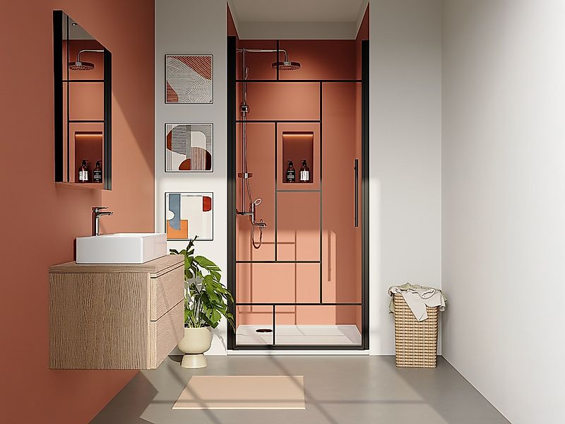 Duschtür Pendel - Metall matt Schwarz - Industrie-Style - Glas antikalk - 8 günstig online kaufen