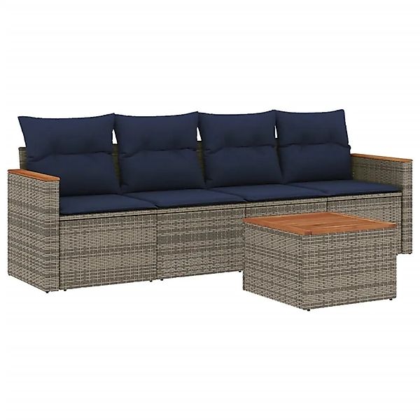 vidaXL 5-Tlg Gartensofa-Set mit Kissen Grau Polyrattan 3225781 günstig online kaufen