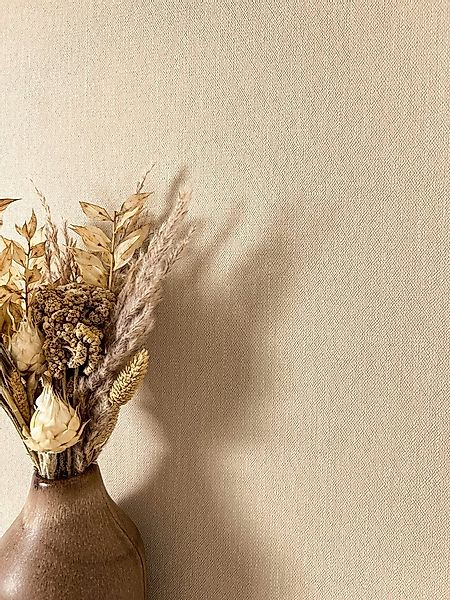 Newroom Vliestapete, Beige Tapete Uni Einfarbig - Unitapete Leinen-Optik Cr günstig online kaufen