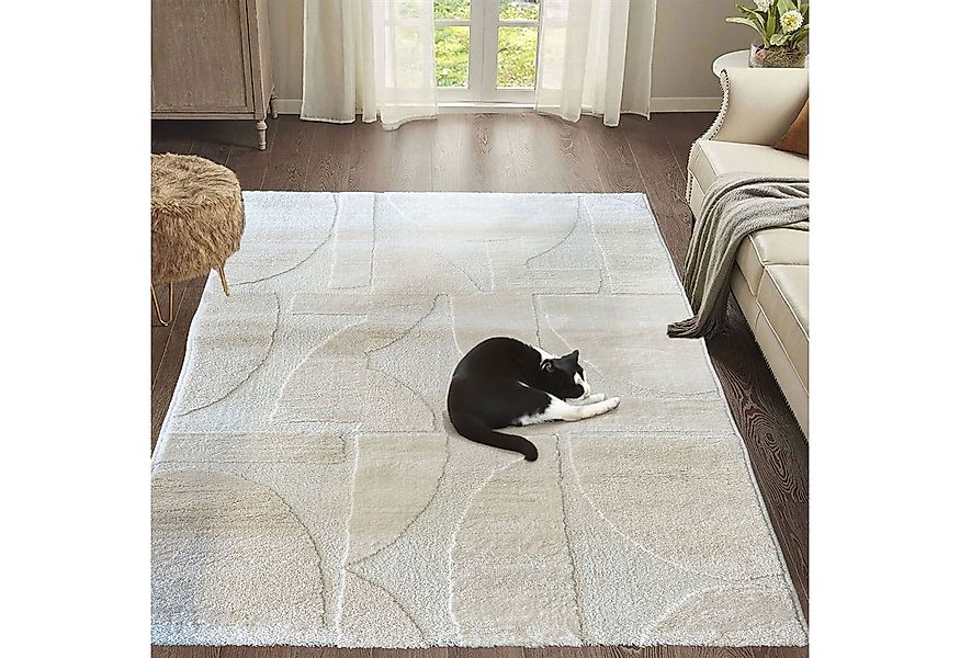 Vimoda Teppich Wohnzimmer Boho Optik Skandinavisch Hochtief in Creme, Recht günstig online kaufen