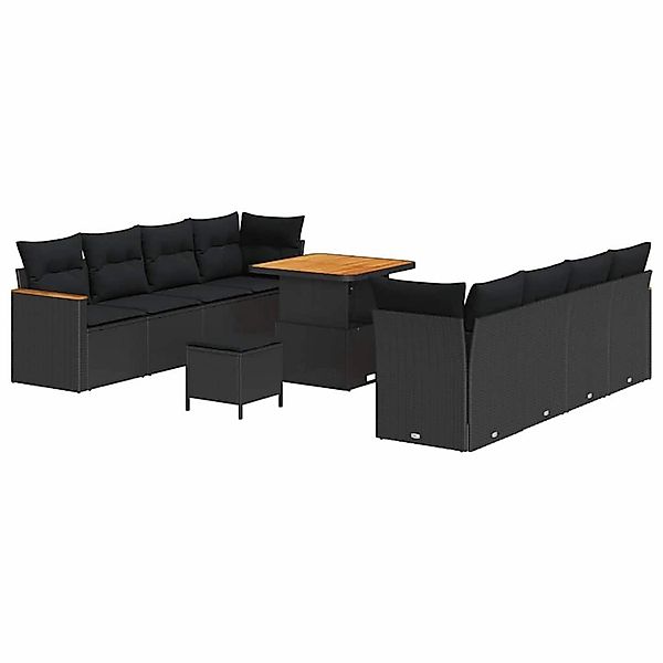 vidaXL Garten-Sofa-Set mit Kissen 11-Tlg Schwarz Poly Rattan 3363014 günstig online kaufen