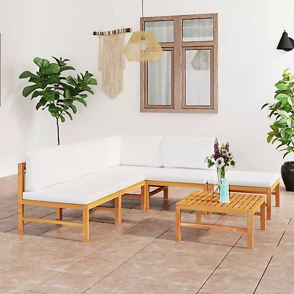 6-tlg. Garten-lounge-set Mit Creme Kissen Massivholz Teak günstig online kaufen