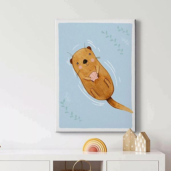 Bricoflor Tier Bild Mit Biber Kinderzimmer Wandbild In Hellblau Und Braun F günstig online kaufen