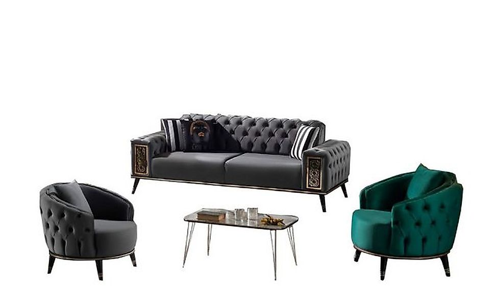 JVmoebel Sofa Chesterfield Grau-Grüne Sofagarnitur Designer 2x Dreisitzer, günstig online kaufen