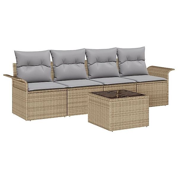 vidaXL Loungesofa 5-teiliges Garten-Sofa-Set mit Kissen Beige Poly Rattan, günstig online kaufen