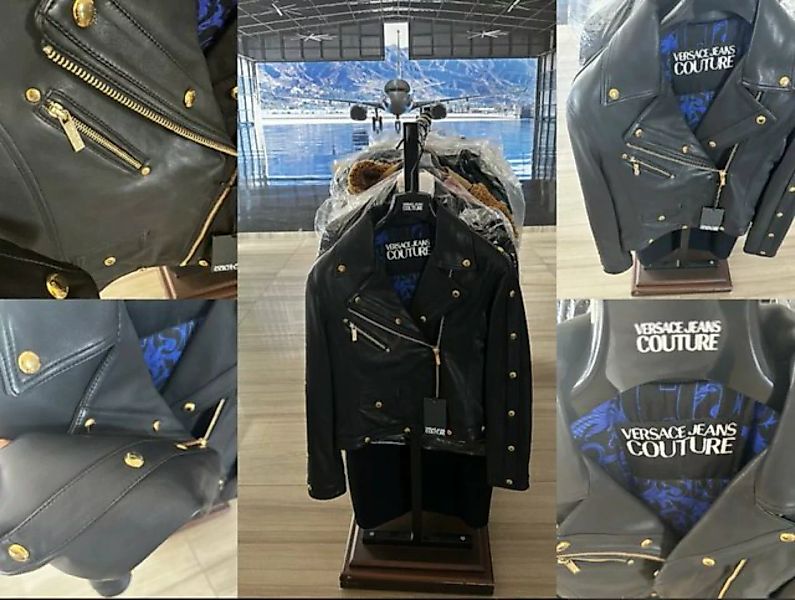 Versace Winterjacke VERSACE JEANS COUTURE Black Leather Biker Jacket Jacke günstig online kaufen