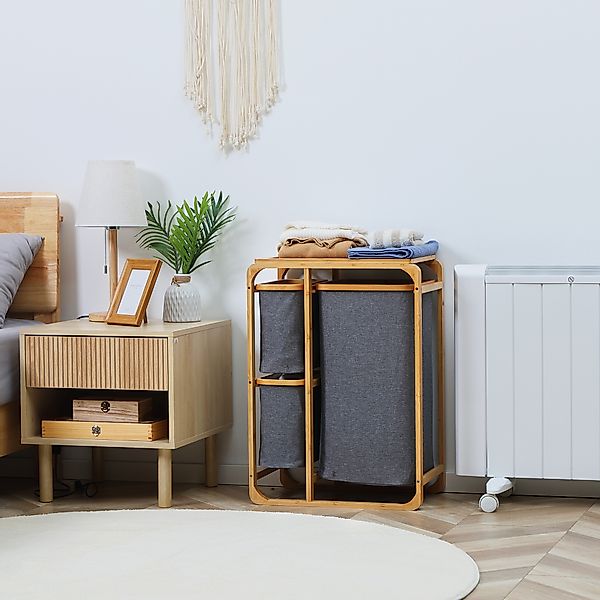 HOMCOM Wäschekorb mit Plattform  Bambus Wäschesammler mit 3 abnehmbaren Wäs günstig online kaufen