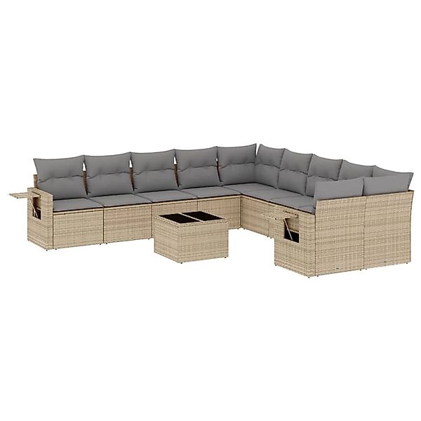 vidaXL 11-Tlg Garten-Sofagarnitur mit Kissen Beige Poly Rattan 3253056 günstig online kaufen