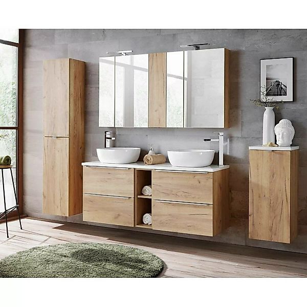 Badezimmermöbel Set mit Doppel-Waschtisch inkl. 2 Keramik-Aufsatzbecken TOS günstig online kaufen