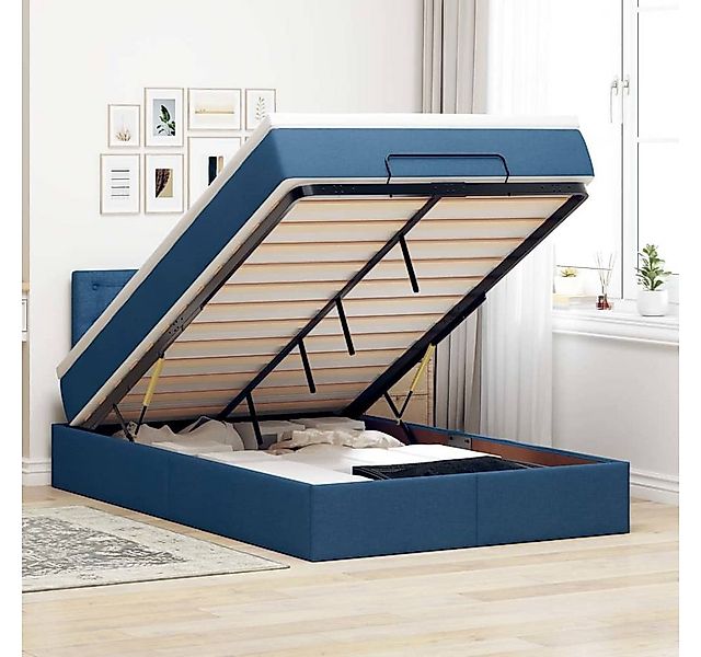 vidaXL Bett, Ottomane Bett mit Matratze & LEDs Blau 120x200 cm Stoff günstig online kaufen