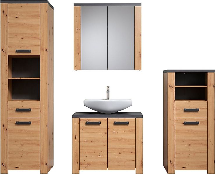 welltime Badezimmer-Set Ambres, (4-St), Komplettset: Hochschrank, Spiegelsc günstig online kaufen