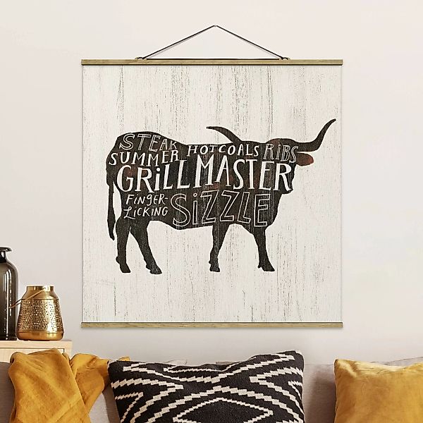Stoffbild Tiere mit Posterleisten - Quadrat Bauernhof BBQ - Rind günstig online kaufen