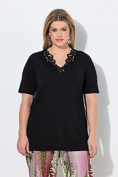 Ulla Popken T-Shirt T-Shirt Stickerei A-Linie V-Ausschnitt Halbarm günstig online kaufen