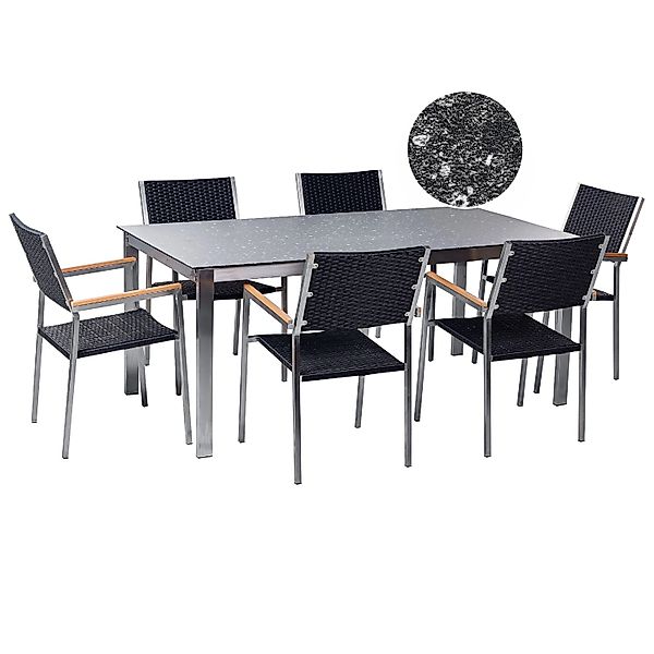 Beliani Gartentisch mit 6 Stühlen aus Rattan COSOLETO/GROSSETO Schwarz Silb günstig online kaufen