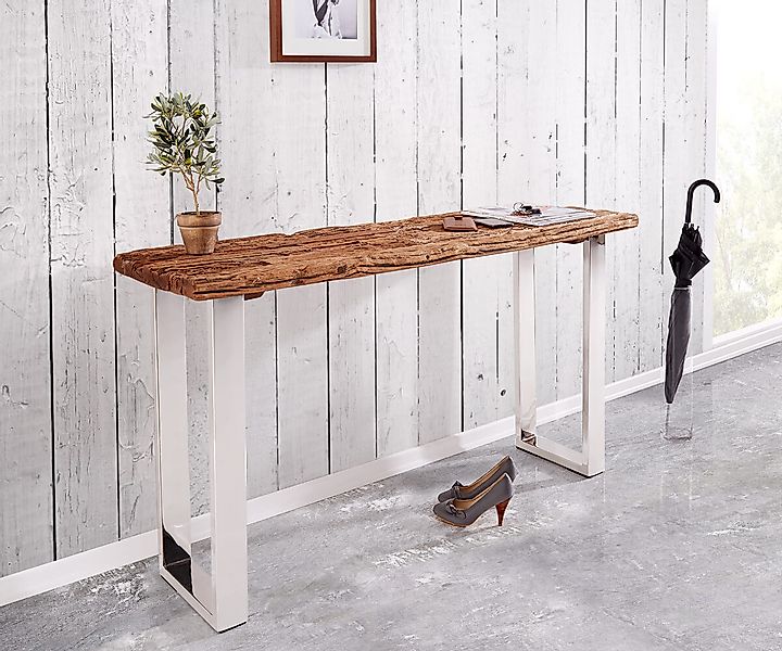 Konsole Gravio 140x40 Altholz Braun Gestell Edelstahl poliert günstig online kaufen