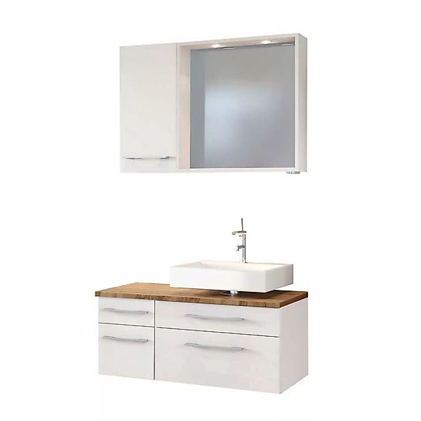 LED Badspiegel mit Waschtisch und Hängeschrank Weiß und Wildeiche Dekor (dr günstig online kaufen