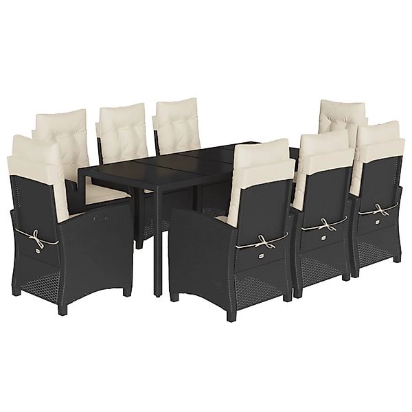 vidaXL 9-Tlg Garten-Essgruppe mit Kissen Schwarz Poly Rattan 3212633 günstig online kaufen
