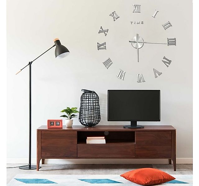 furnicato Uhr Extragroße 3D-Wanduhr Silber 100 cm mit DIY-Größe günstig online kaufen