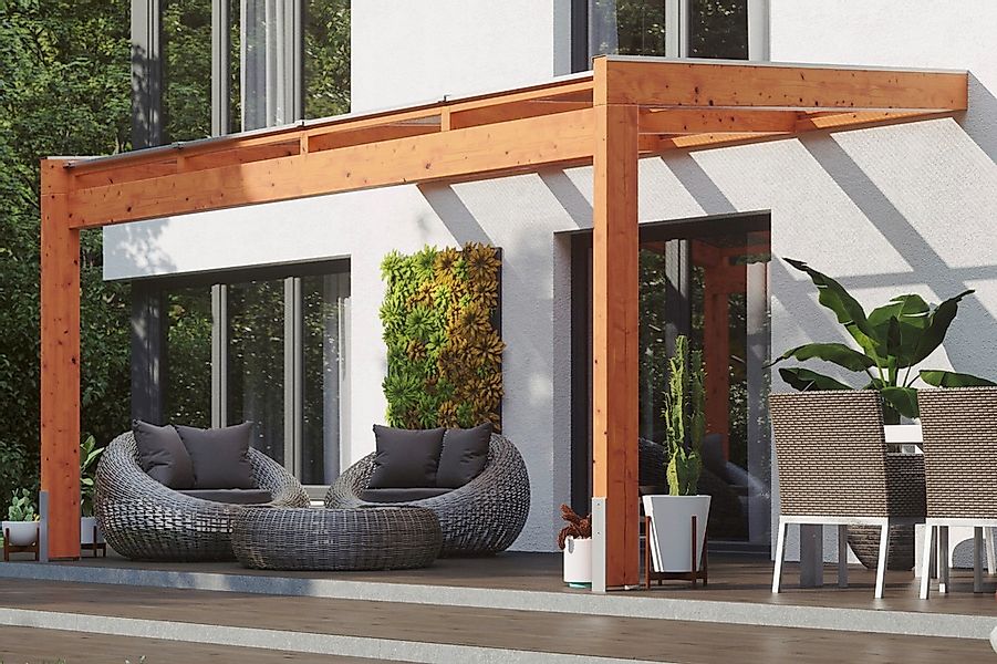 Skan Holz Terrassenüberdachung Novara 450 cm x 309 cm Eiche hell günstig online kaufen