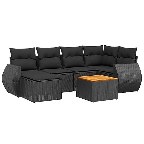 vidaXL 7-Tlg Garten-Sofagarnitur mit Kissen Schwarz Poly Rattan 3225103 günstig online kaufen