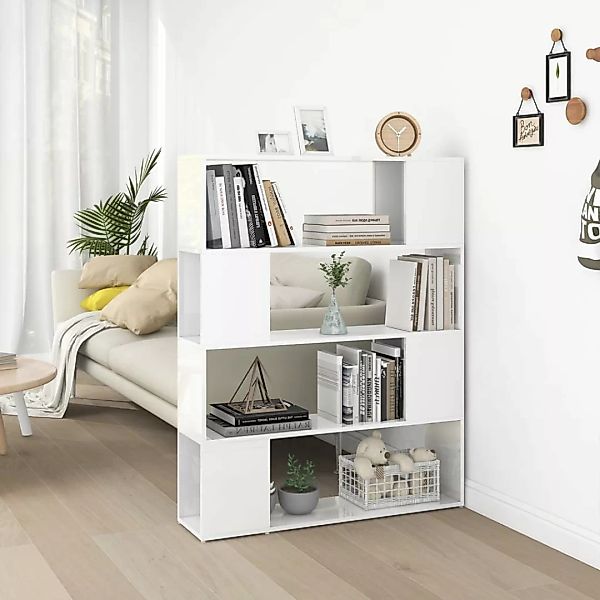 Bücherregal Raumteiler Hochglanz-weiß 100x24x124 Cm günstig online kaufen