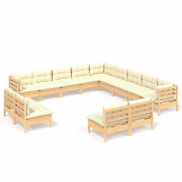 13-tlg. Garten-lounge-set Mit Creme Kissen Massivholz Kiefer günstig online kaufen