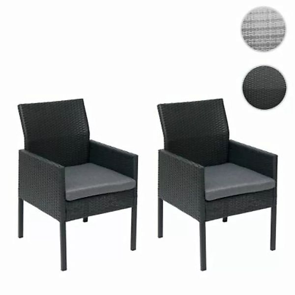 HWC Mendler 2x Poly-Rattan Sessel, schwarz, Kissen dunkelgrau Alu / halbrun günstig online kaufen