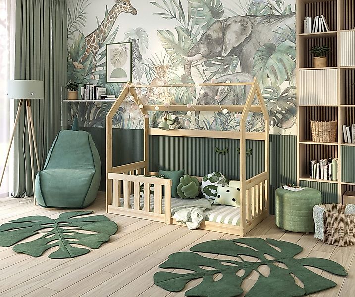 AJKmeble Hausbett Kinderbett Montessori Bodenbett mit Rausfallschutz Jungen günstig online kaufen