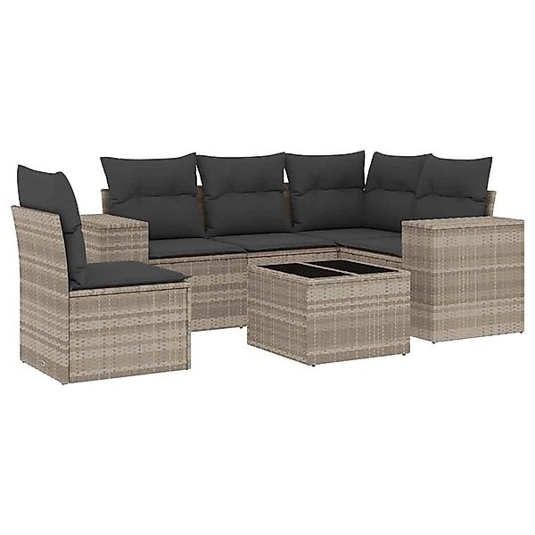vidaXL 6-Tlg Garten-Sofagarnitur mit Kissen Hellgrau Poly Rattan 3222581 günstig online kaufen